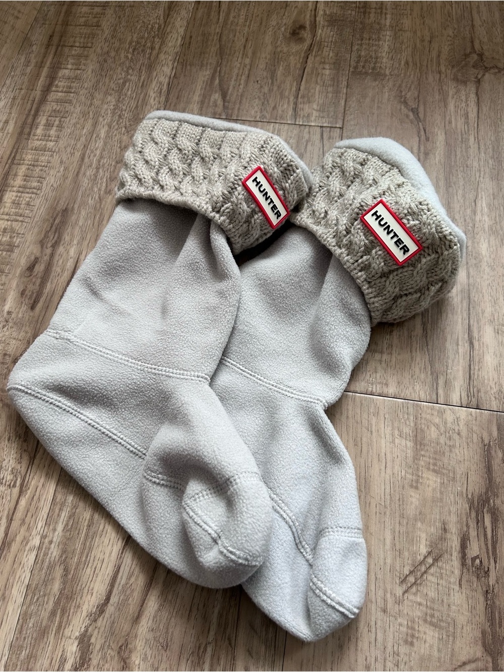 Hunter Cream Knit-Cuff Fleece Boot Liners youth sz XL shoe size 4-6